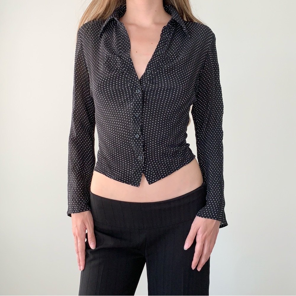 INC 100% silk semi sheer polka dot blouse